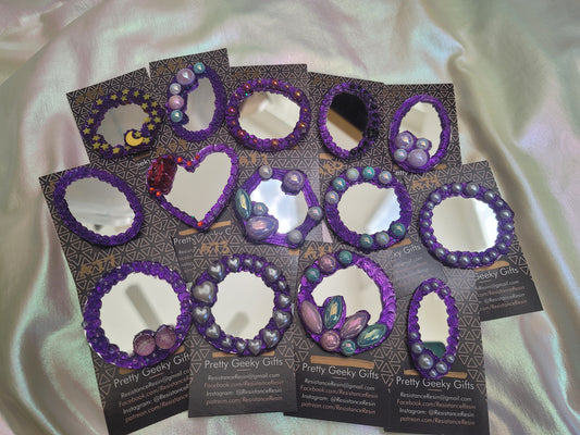 Purple Glitter Gel with Colorful Pearls, gems, and confetti Mirror Brooches - Yellow sparkling trim with colorful pearls