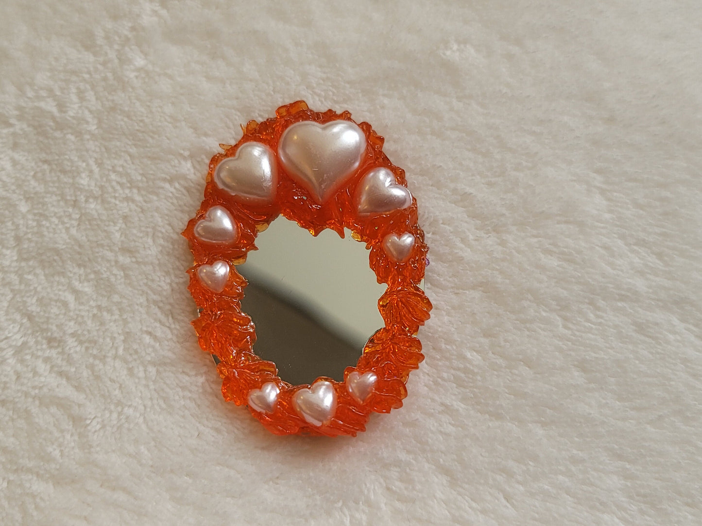 Deco Gel Mirror brooch pins - Orange Cream with Pearls + Gems: Kawaii accessories Halloween lolitafashion Decora j-fashion Gothic Fairy Kei