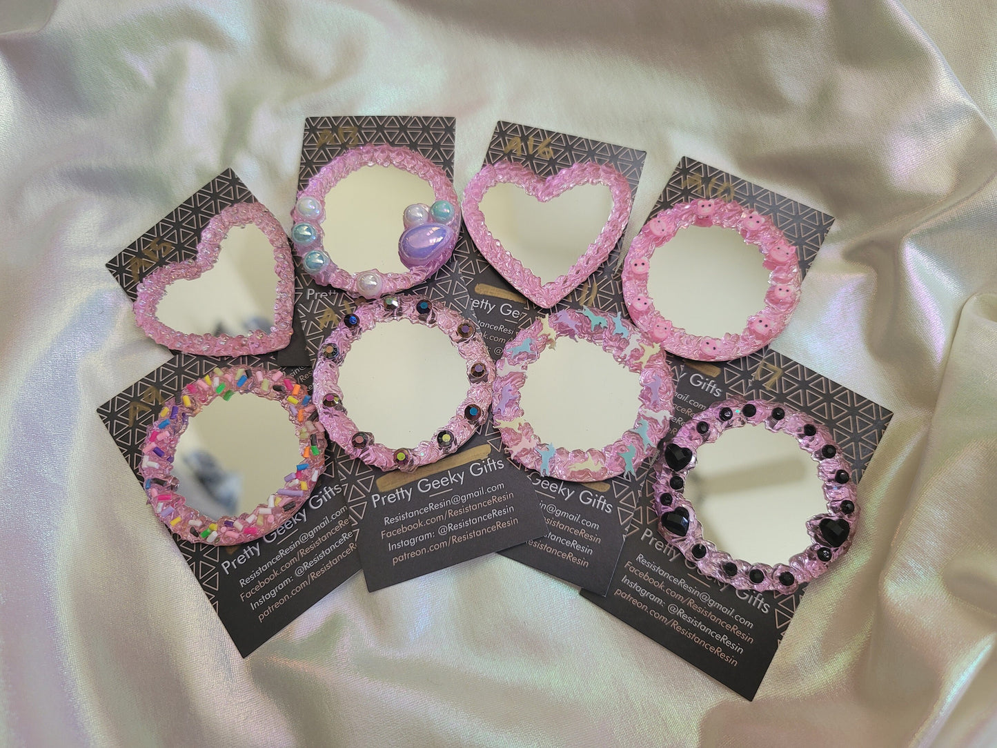 Deco Cream Mirror brooch pins: Pink Glitter Gel Cream Pearls, gems & sprinkles, Kawaii accessory lolitafashion Decora j-fashion cute Mermaid