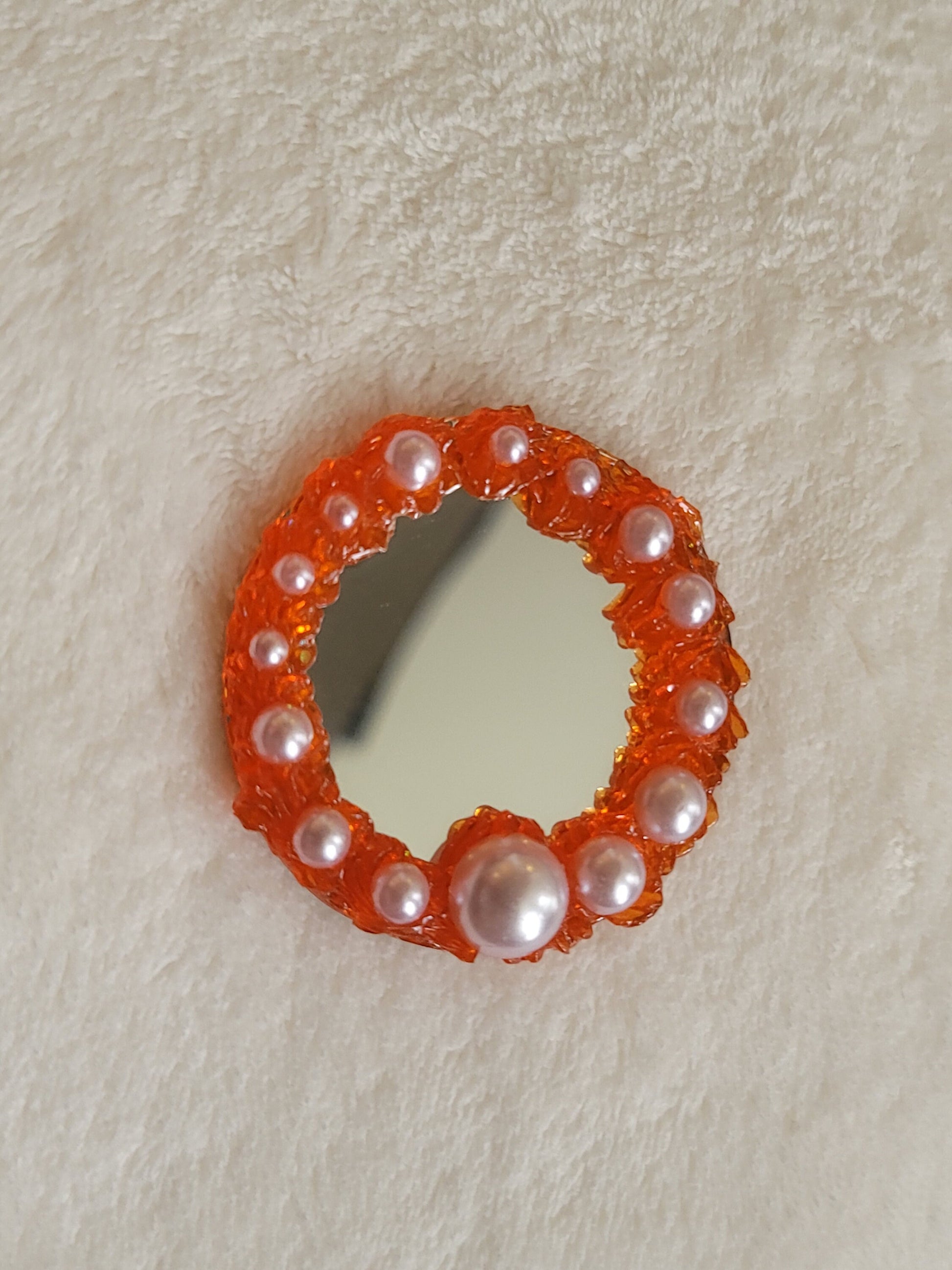 Deco Gel Mirror brooch pins - Orange Cream with Pearls + Gems: Kawaii accessories Halloween lolitafashion Decora j-fashion Gothic Fairy Kei